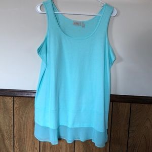 LOGO solid aqua tank with chiffon trim